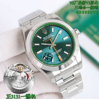 Rolex Milgauss 116400 Hands 3131 Movement 40mm 904L Steel Green Watch